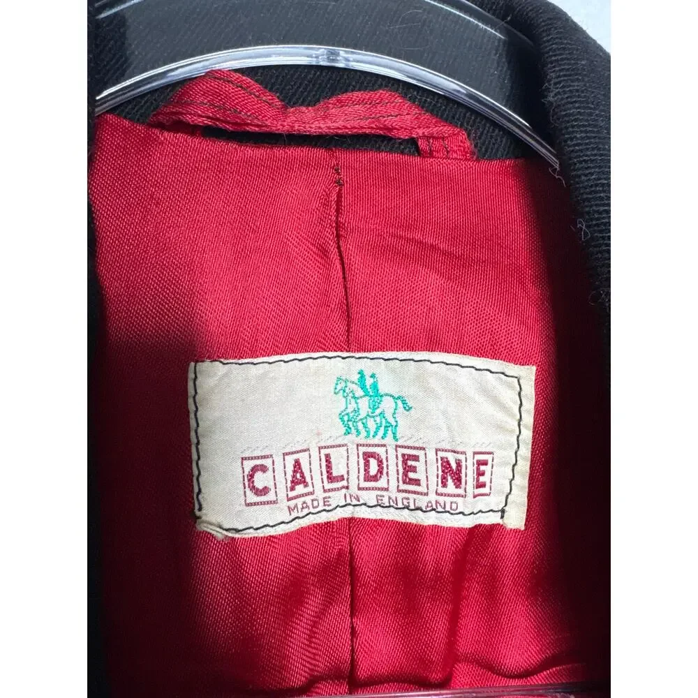 Vintage 1970s-80s Caldene Black Wool Riding Blazer Red Lined Small